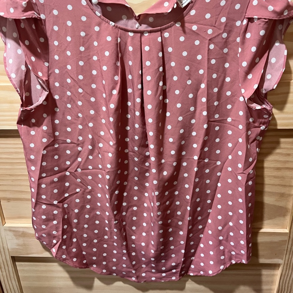 Polka Dot Ruffle Sleeve Top - Pink